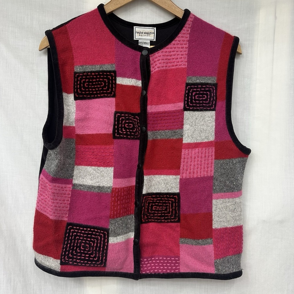 Vintage Napa Valley Patchwork Vest Womens L Grannycore Grandma Cottagecore‎ Pink